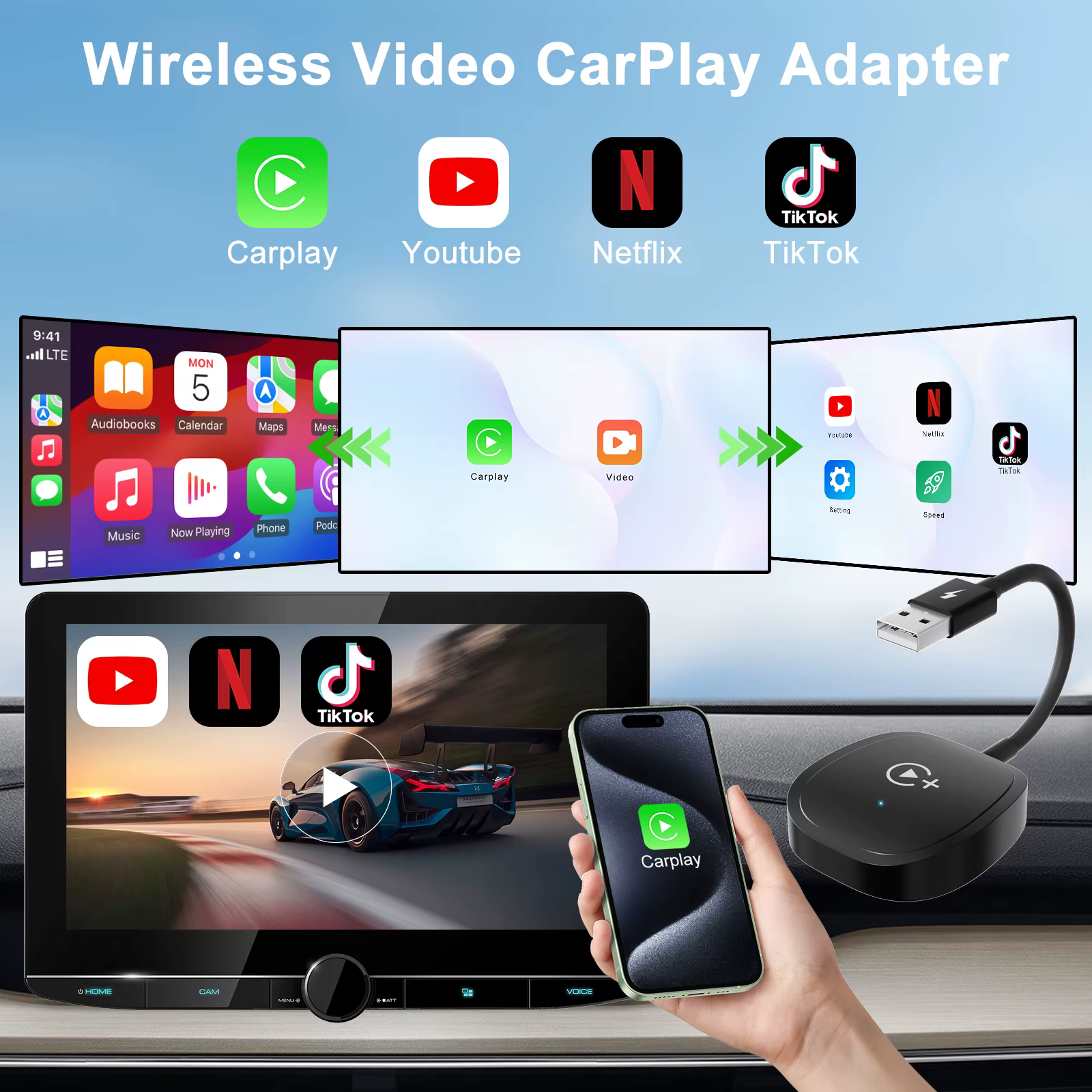 Adaptador CarPlay inalámbrico USB para coche - sin cables premium - imagen 3