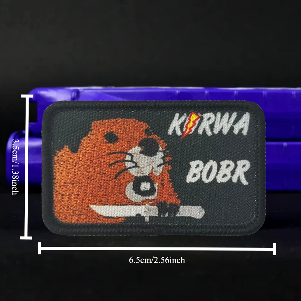 Parche táctico con estampado de castor con cuchillo, parche con emblema divertido de gancho y bucle, insignia de moral militar, brazalete del ejército, pegatinas para mochila Chevron - imagen 3
