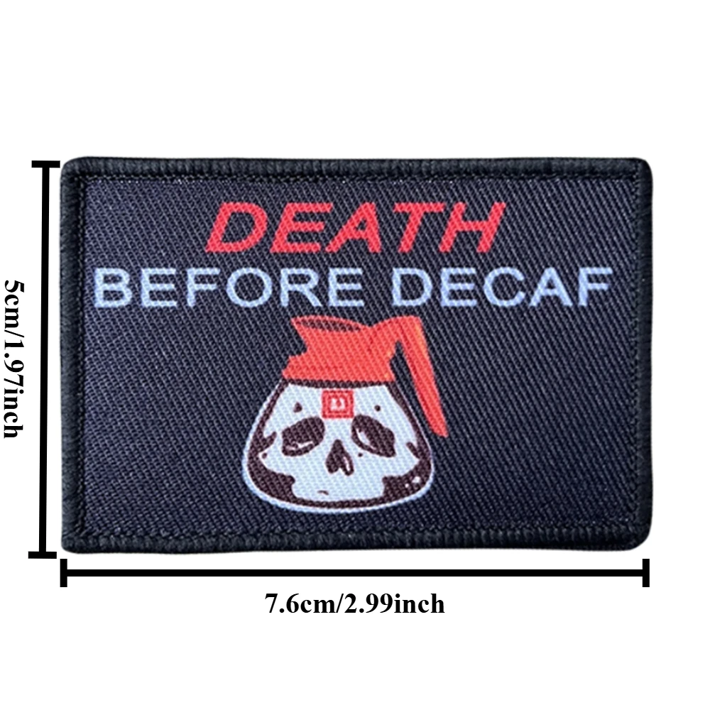 Parche táctico de calavera Death Before Decaf, parches divertidos de gancho y bucle, insignia de moral, brazalete del ejército militar, pegatinas para mochila - imagen 3