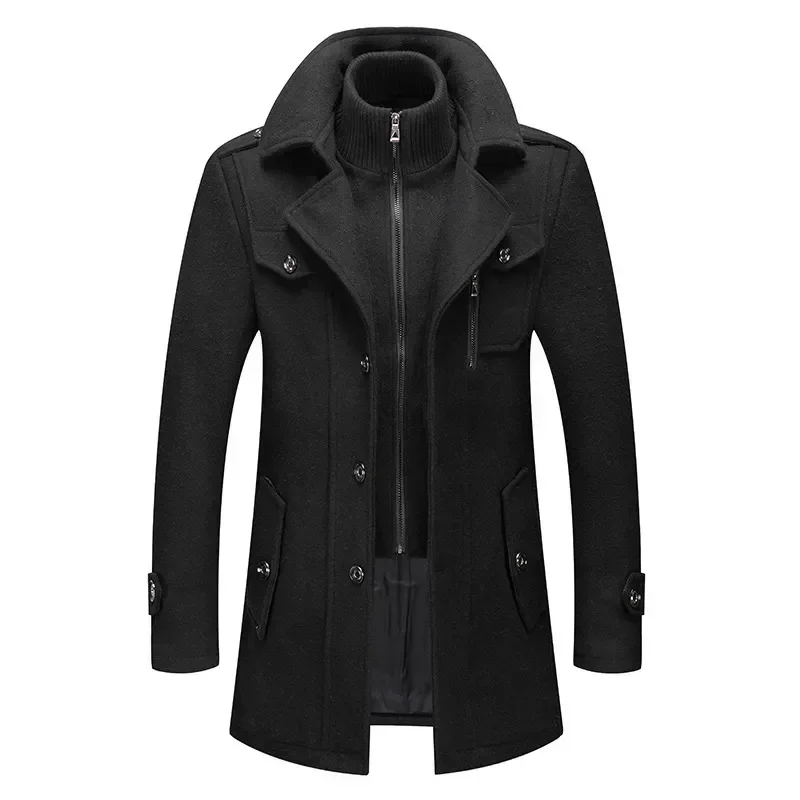 Nueva moda de invierno para hombre, cárdigans ajustados de manga larga, abrigo de mezcla, chaqueta, traje, abrigos largos de lana sólidos para hombre - imagen 3