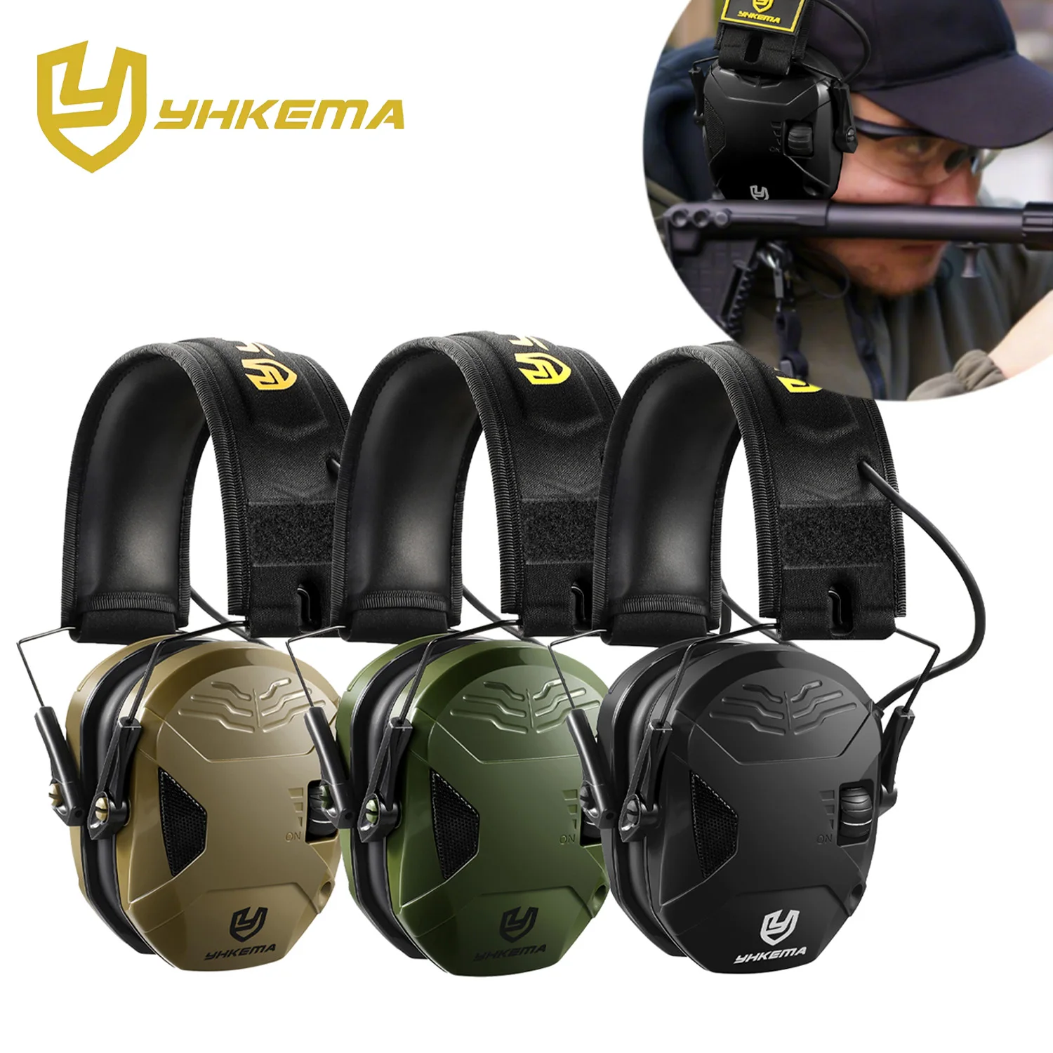 YHKEMA-orejeras electrónicas tácticas militares para caza al aire libre, captación de sonido, protección de reducción de ruido, auriculares auditivos