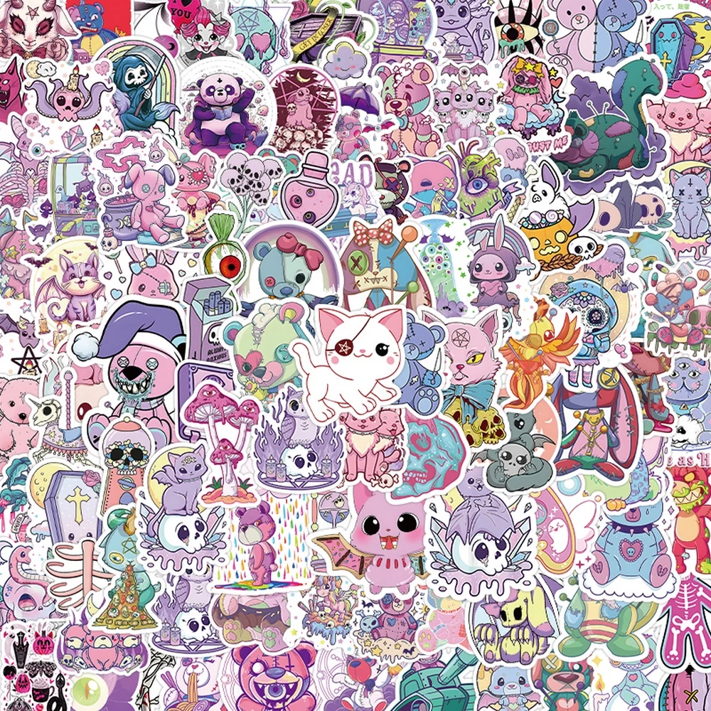 Pegatinas de animales góticos de dibujos animados de Terror para Niños, funda de teléfono para portátil, guitarra, cuaderno, pegatina bonita de Halloween, juguete de regalo, 50/100 piezas - imagen 2