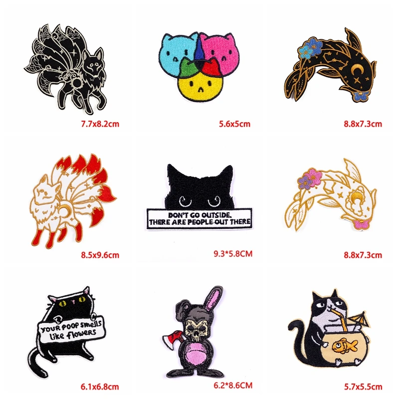 Parche bordado de animales de dibujos animados, parches termoadhesivos para planchar en la ropa, zorro, ballena y gato, 10 unidades por lote - imagen 3