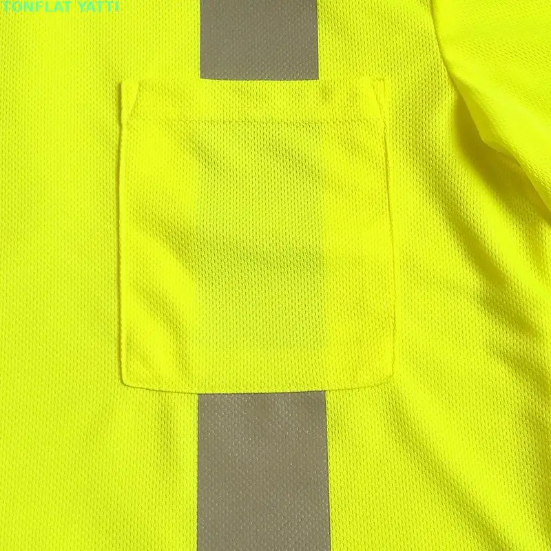 Camiseta reflectante de alta visibilidad para hombre, camisas de malla de manga larga, camisa de trabajo con bolsillo, camiseta pesada de gran tamaño de alta calidad - imagen 4