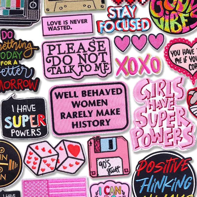 Chaquetas sombreros bordado DIY personalidad parche con letras parche de dibujos animados hierro en parches para ropa parches termoadhesivos insignia para coser