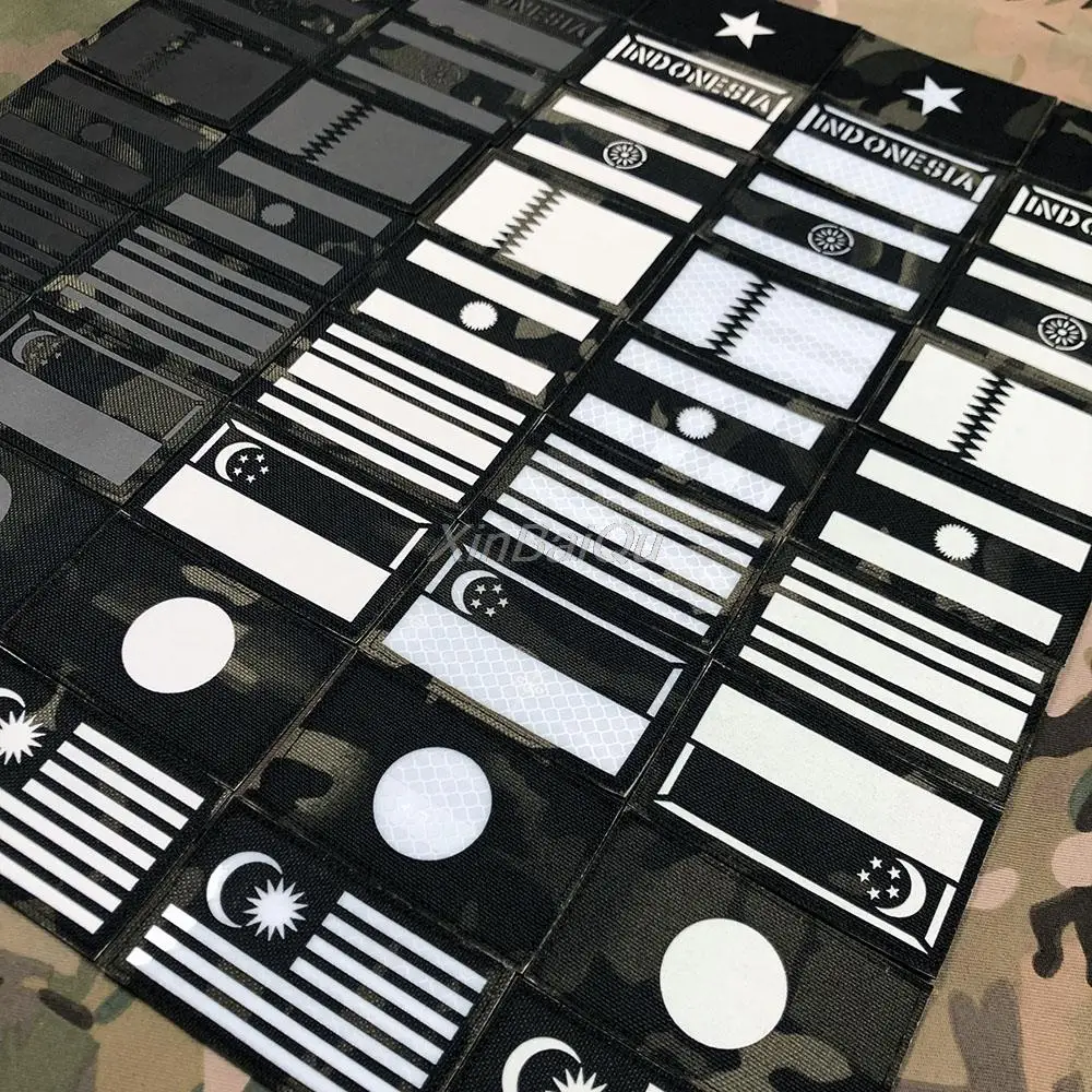 Parche de la bandera de Malasia, Japón, Catar, Argentina, Singapur, Tailandia, Multicam negro, IFF, reflexión infrarroja, Ndia luminosa, corte láser - imagen 3