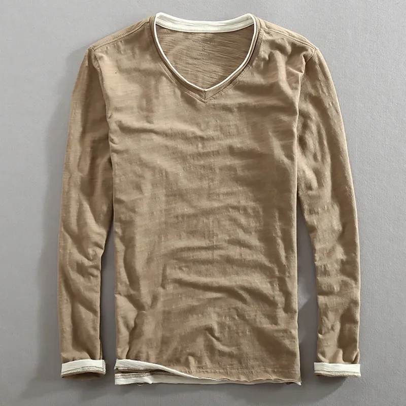 Camiseta manga larga táctica hombre algodón cuello V vintage - imagen 5