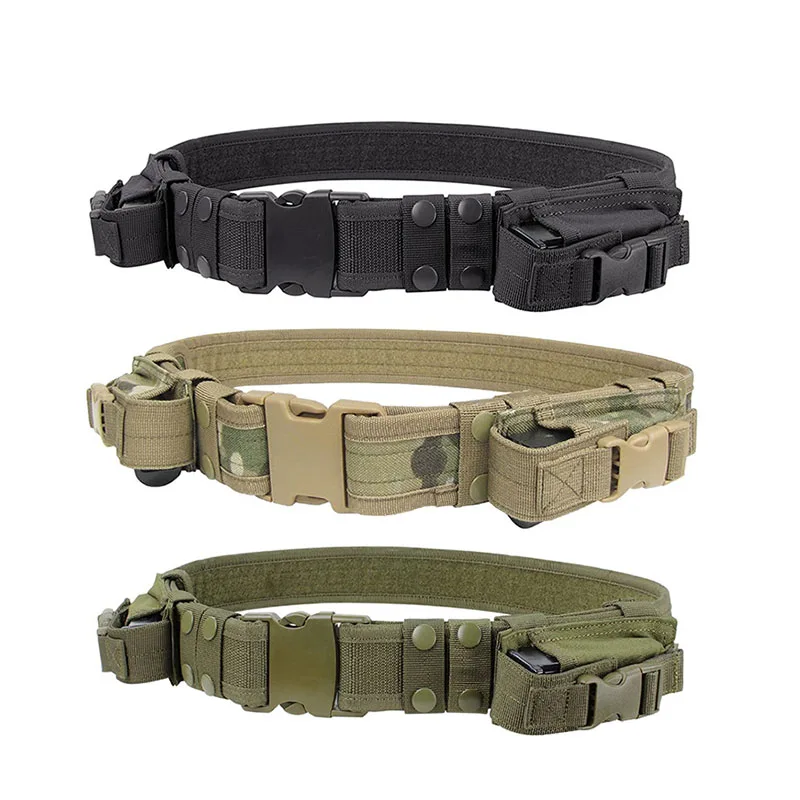 Cinturón táctico resistente con hebilla de liberación rápida, soporte de cintura utilitario con dos bolsas para linterna/cinturón combinado con revista - imagen 2