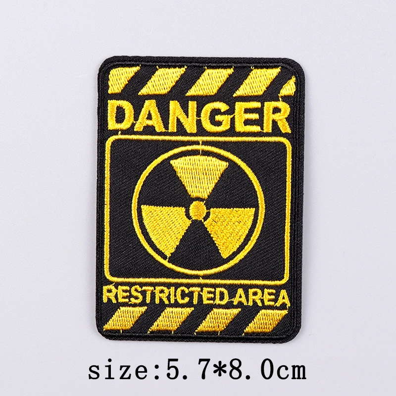 Parche bordado de señal prohibido, parches de advertencia de peligro para ropa, parches para planchar para ropa, marcador Nuclear, coser, Fusible - imagen 5