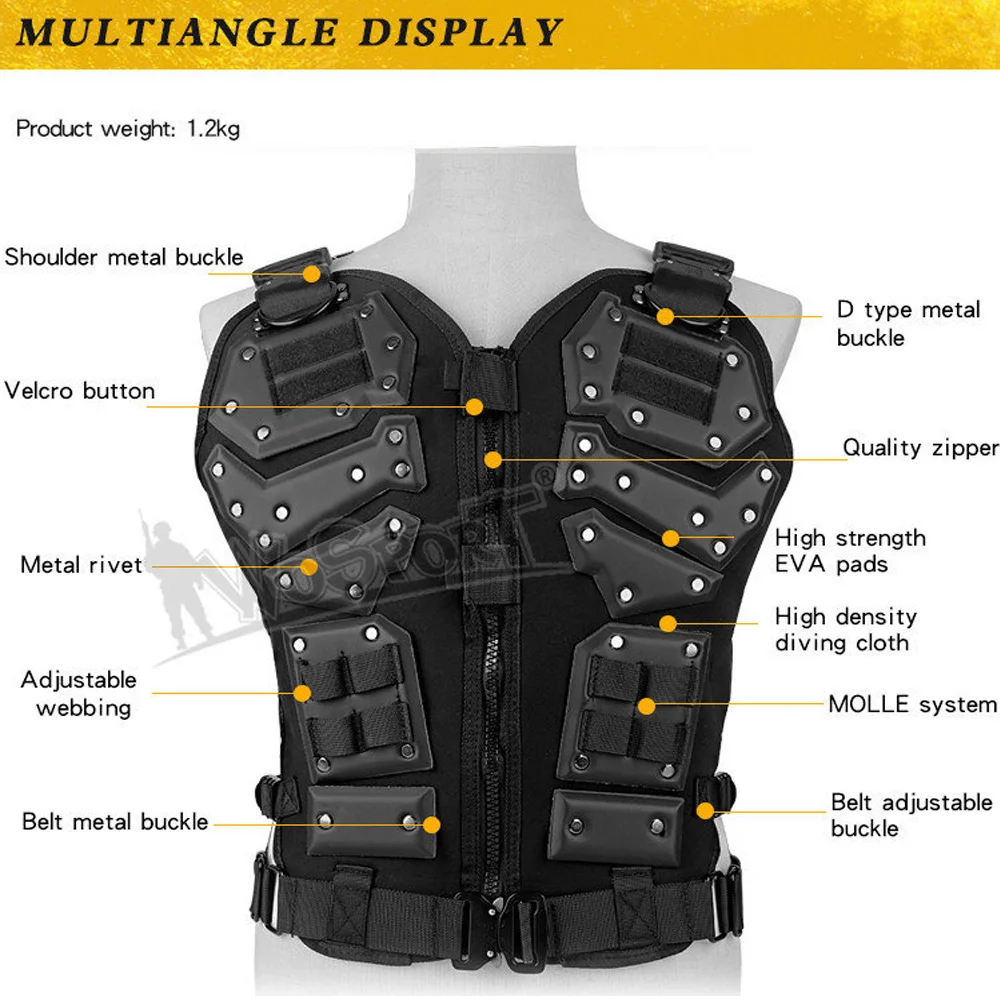 Chaleco táctico de alta calidad, ropa protectora EVA, chaleco multifuncional con sistema MOLLE, chaleco de combate Militar de Paintball Airsoft - imagen 5