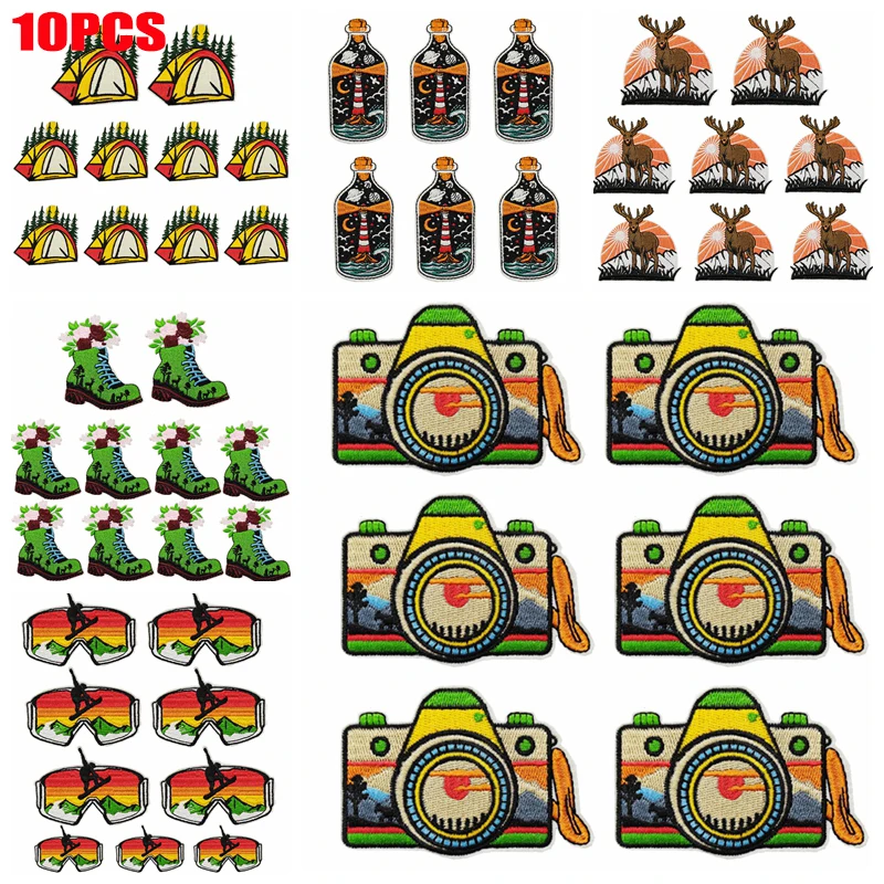 10 Uds. Parches bordados para acampar al aire libre para ropa DIY parche de montañas parches para planchar para ropa chaquetas mochila sombreros DIY