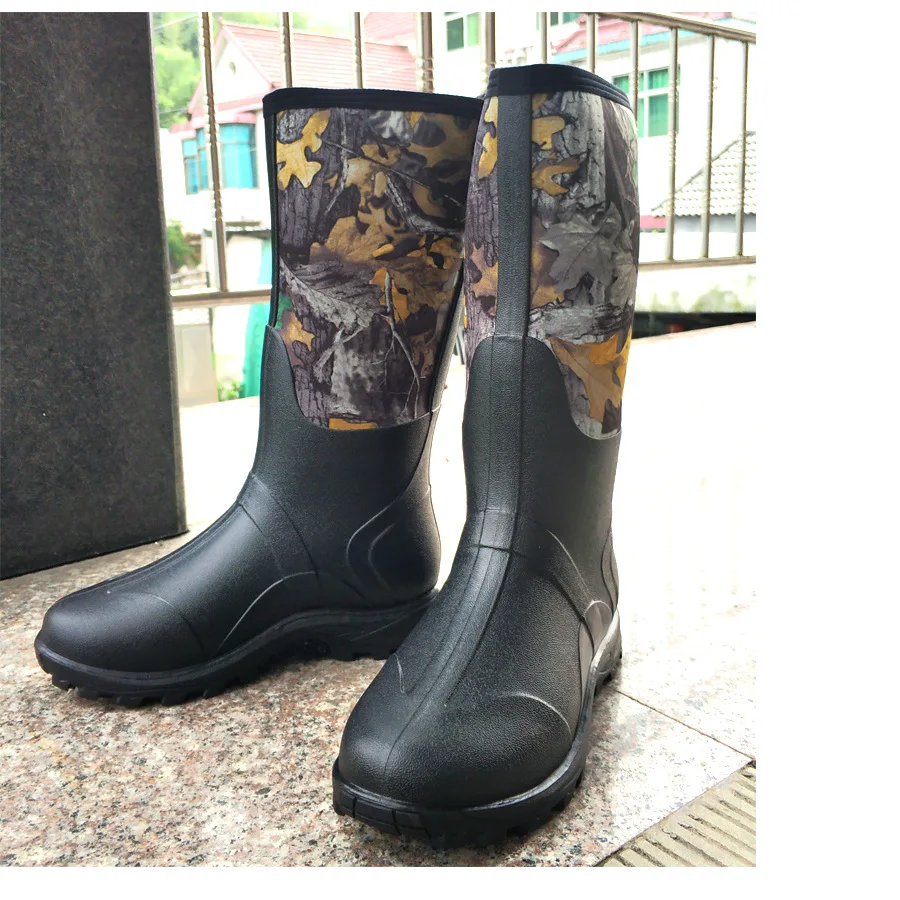 Botas de lluvia altas de neopreno antiarañazos impermeables, zapatos de nieve para mantener el calor en invierno, botas de pesca de caza de camuflaje con hojas de arce - imagen 2