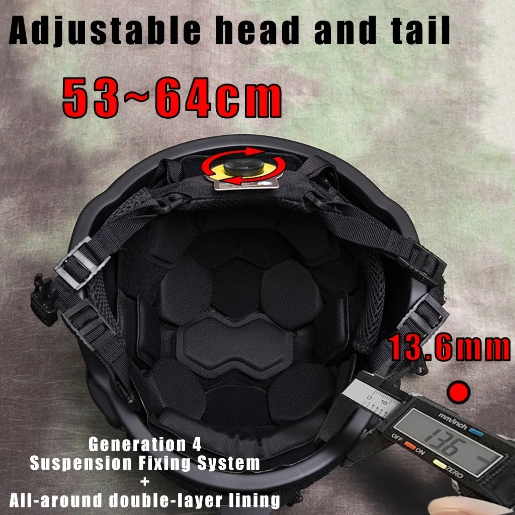 MICH/ACH Casco a prueba de balas NIJ Nivel IIIA+, soporte NVG de aleación de aluminio mejorado y riel ARC, tamaño de cabeza ajustable, cojín interior suave - imagen 2