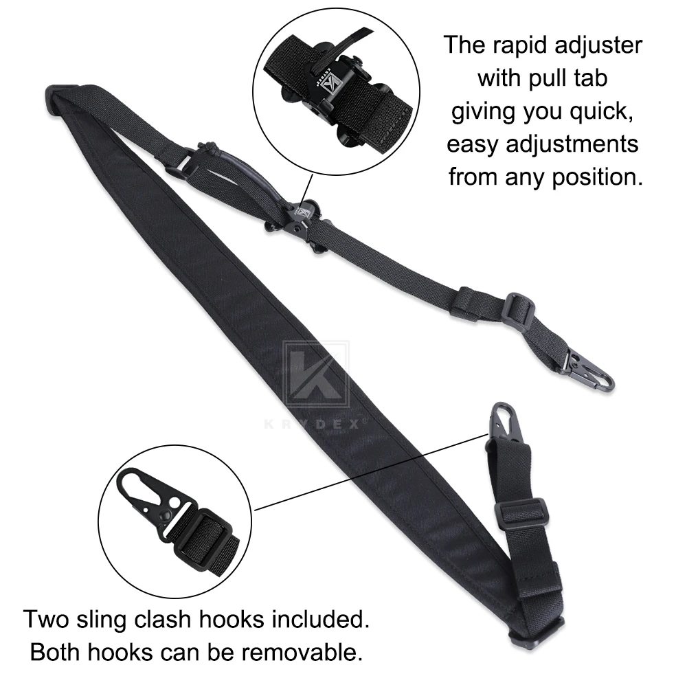 KRYDEX-tirachinas táctico de 2 puntos/1 punto de 2,25 ", tirachinas Modular acolchado extraíble para combate, accesorios de tiro, color negro - imagen 2