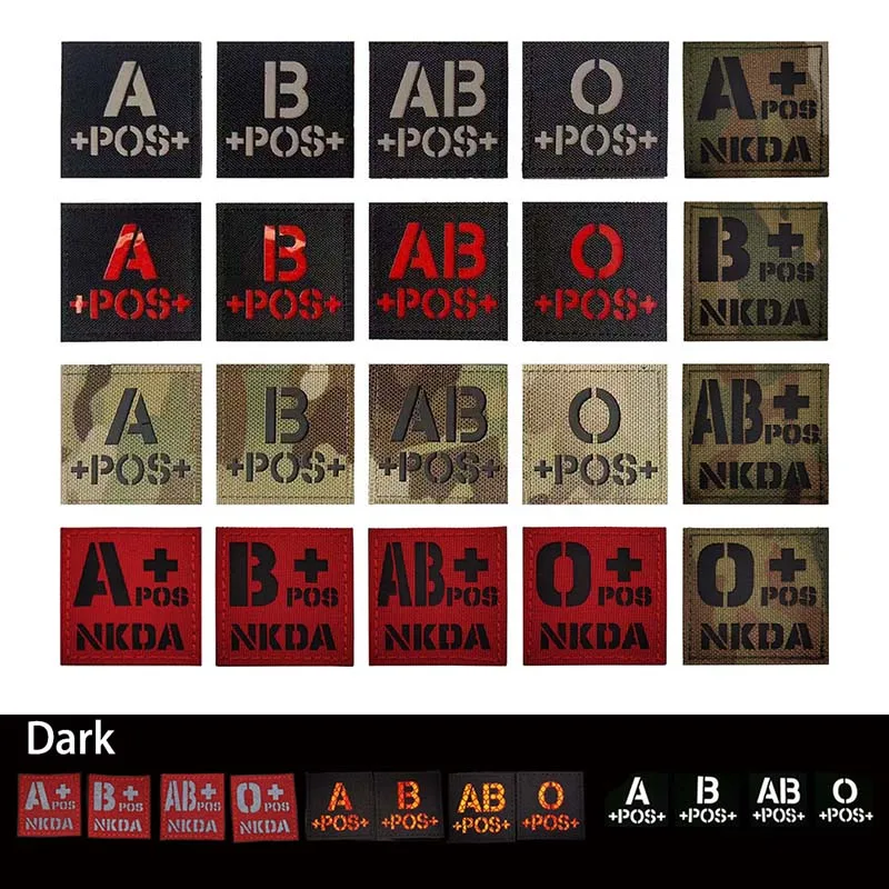 Parche reflectante IR de 5x5CM con gancho y bucle, emblema tipo sangre A B AB O POS, apliques para ropa, insignias tácticas militares, pegatina para brazalete - imagen 2