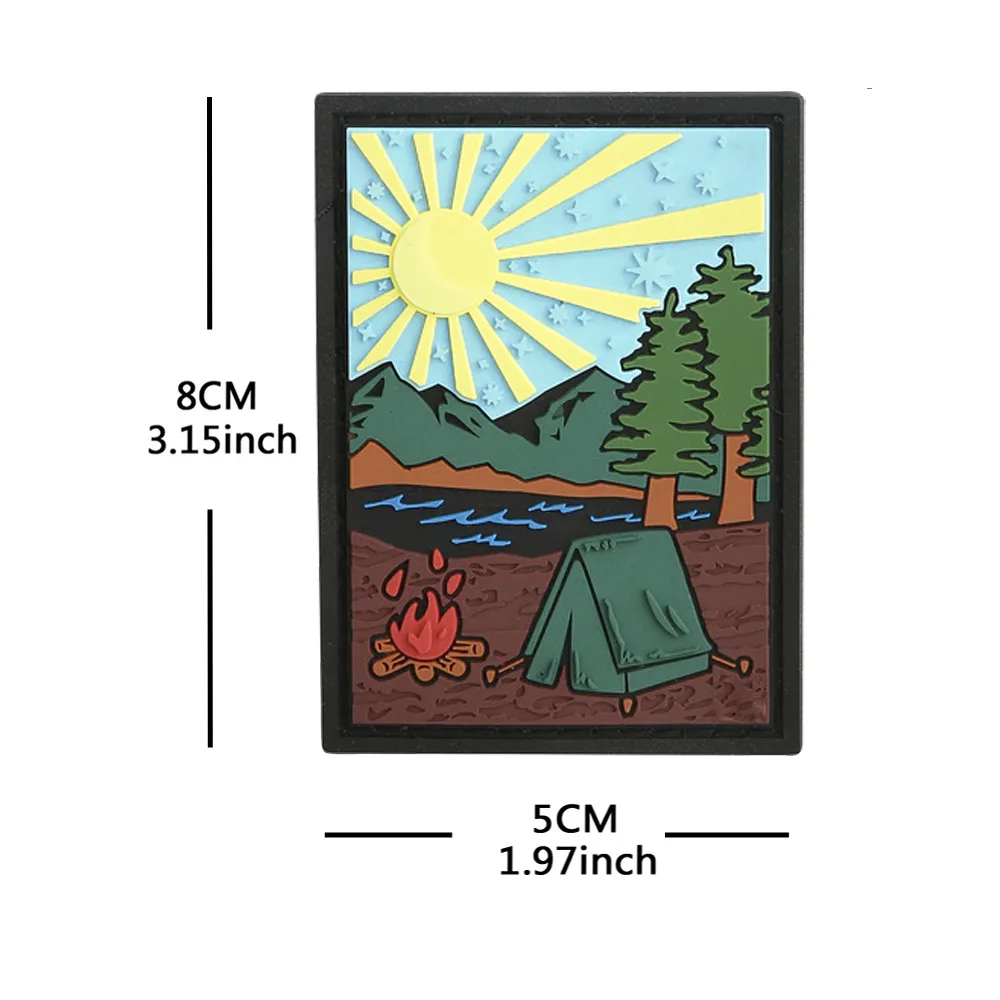 Insignias bordadas de Kanagawa, parche de costura de capítulo de moral ondulado, insignia de mochila personalizada, brazalete de PVC, paisaje Natural para acampar - imagen 3