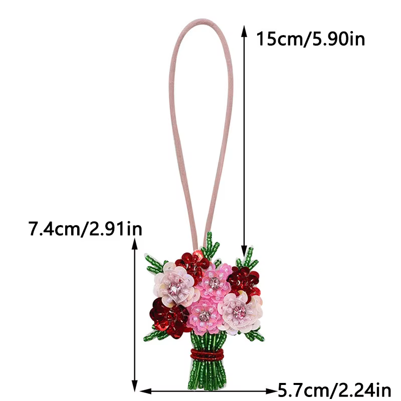 Parche colgante con cuentas y flores hortensia – Llavero bohemio para bolso - imagen 4