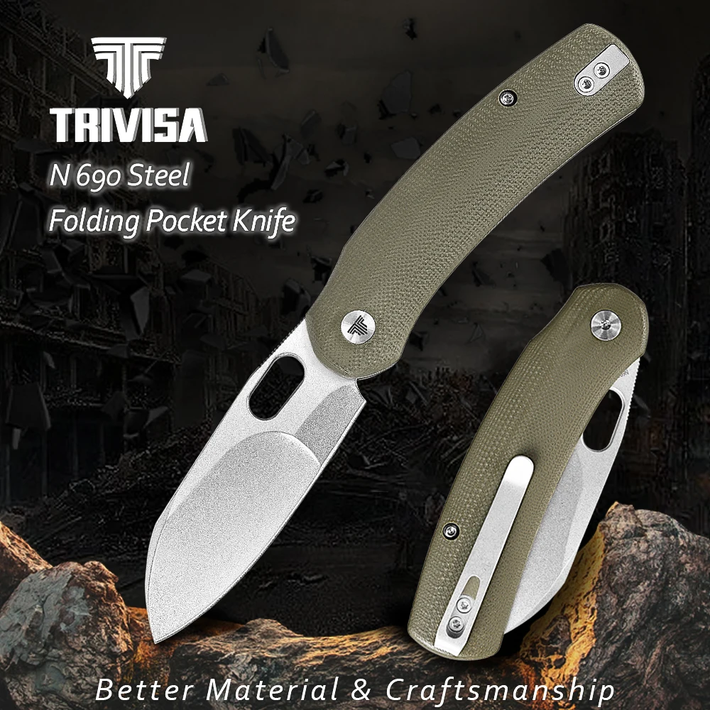 TRIVISA Lamb-03G cuchillo plegable EDC N690 G10 clip acampada