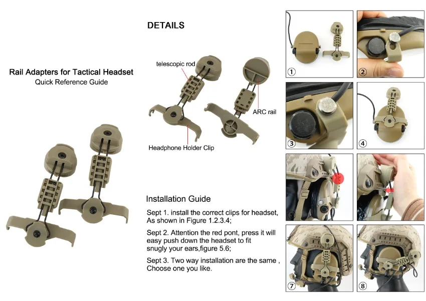 Un diagrama de un auricular táctico con instrucciones