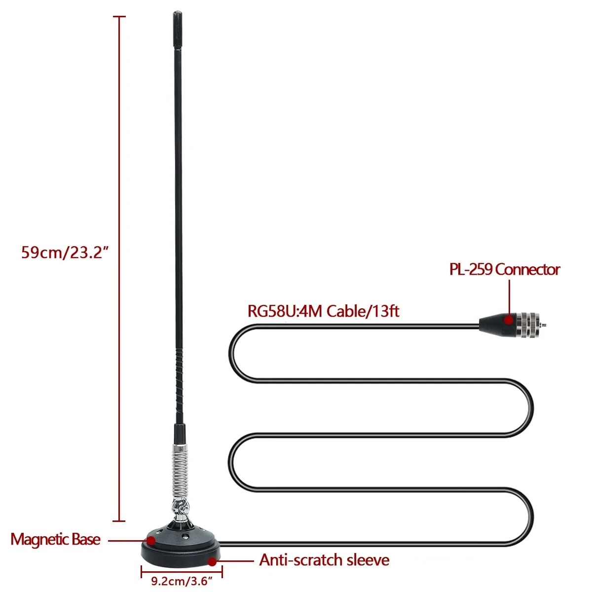 Conector de PL-259 de antena de Radio ABBREE AR-T3 CB con Base magnética fuerte, Cable de alta ganancia para Radio móvil de coche Baofeng Quansheng - imagen 5