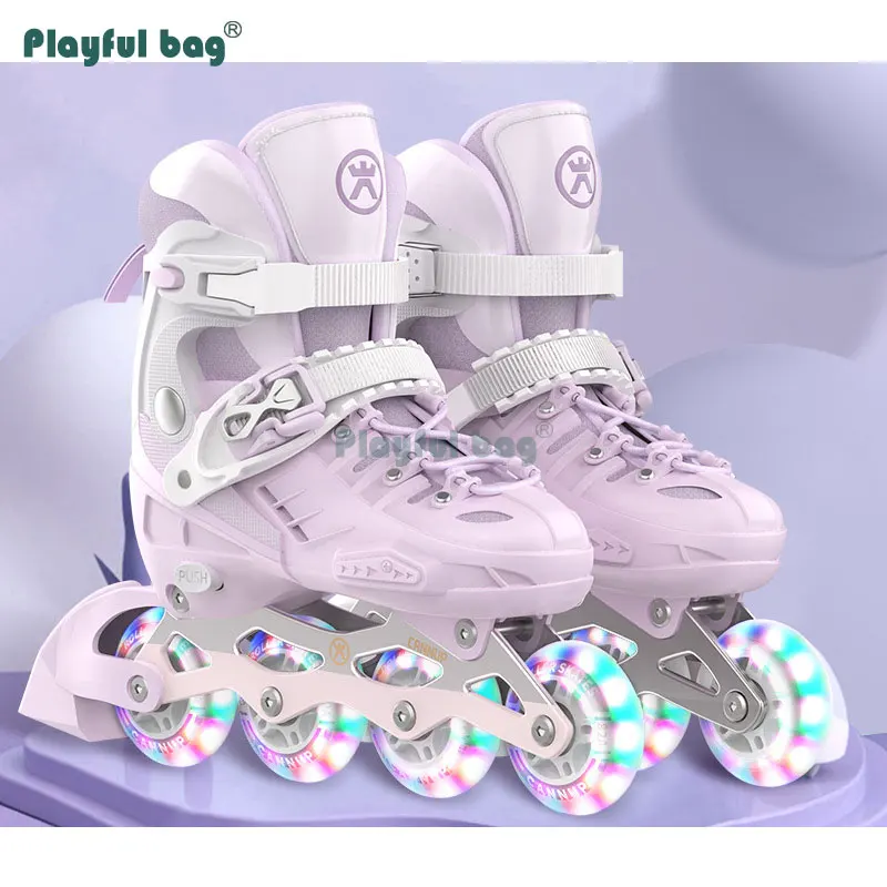 Patines de ruedas ajustables para niños, intermitentes cuatro ruedas, patinaje de una sola fila, equipo de protección, zapatos de skate para niños AMB142 - imagen 3