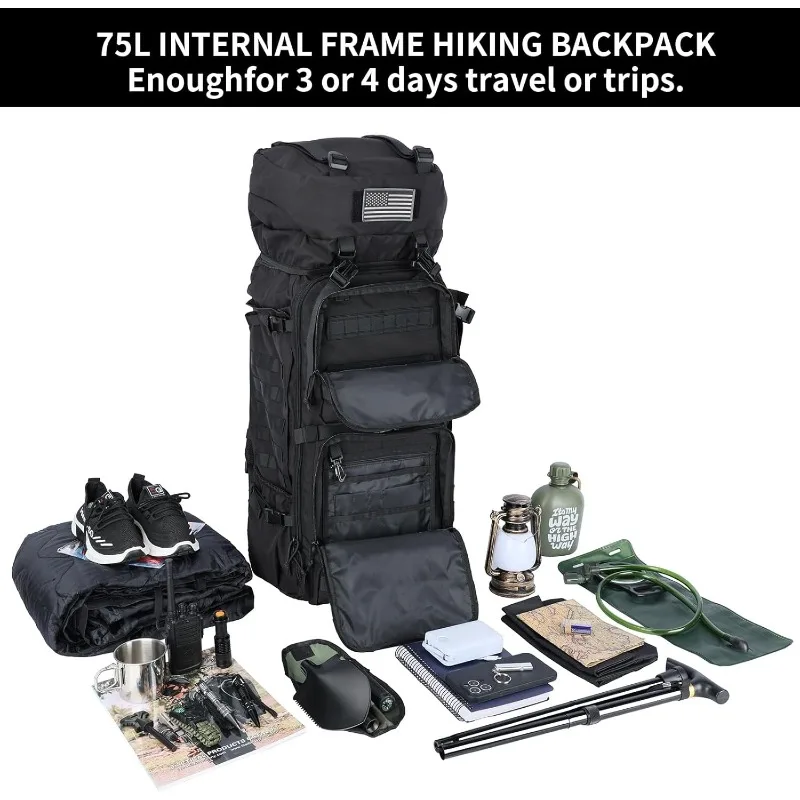Mochila de viaje para hombre de 75L, mochilas militares tácticas para montañismo, mochila de supervivencia para escalada del ejército para acampar, senderismo - imagen 4