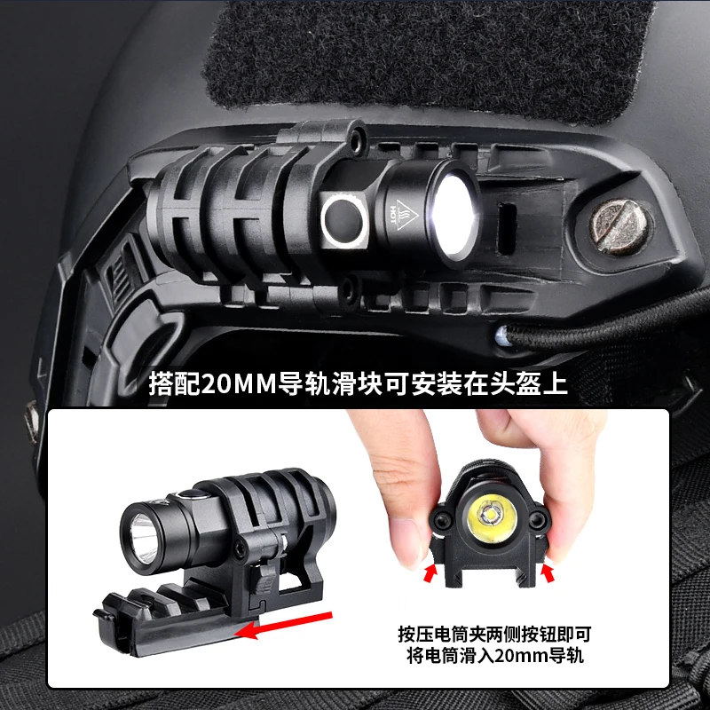 Minilinterna eléctrica portátil de 400 lúmenes, soporte deslizante para casco táctico, luz lateral, rescate de bombero - imagen 4