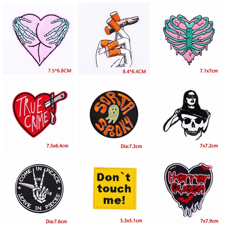 10 unids/lote de parches de calavera de terror para chaquetas, parches bordados para coser, parches para planchar DIY para ropa, parches de estilo Punk, pegatinas para planchar - imagen 2
