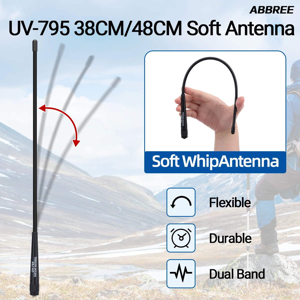 ABBREE UV-795 SMA-antena hembra de doble banda de alta ganancia para Baofeng UV-5RH UV-32 UV-28 BF-888S Quansheng UV-K6 Radioaficionado bidireccional - imagen 2