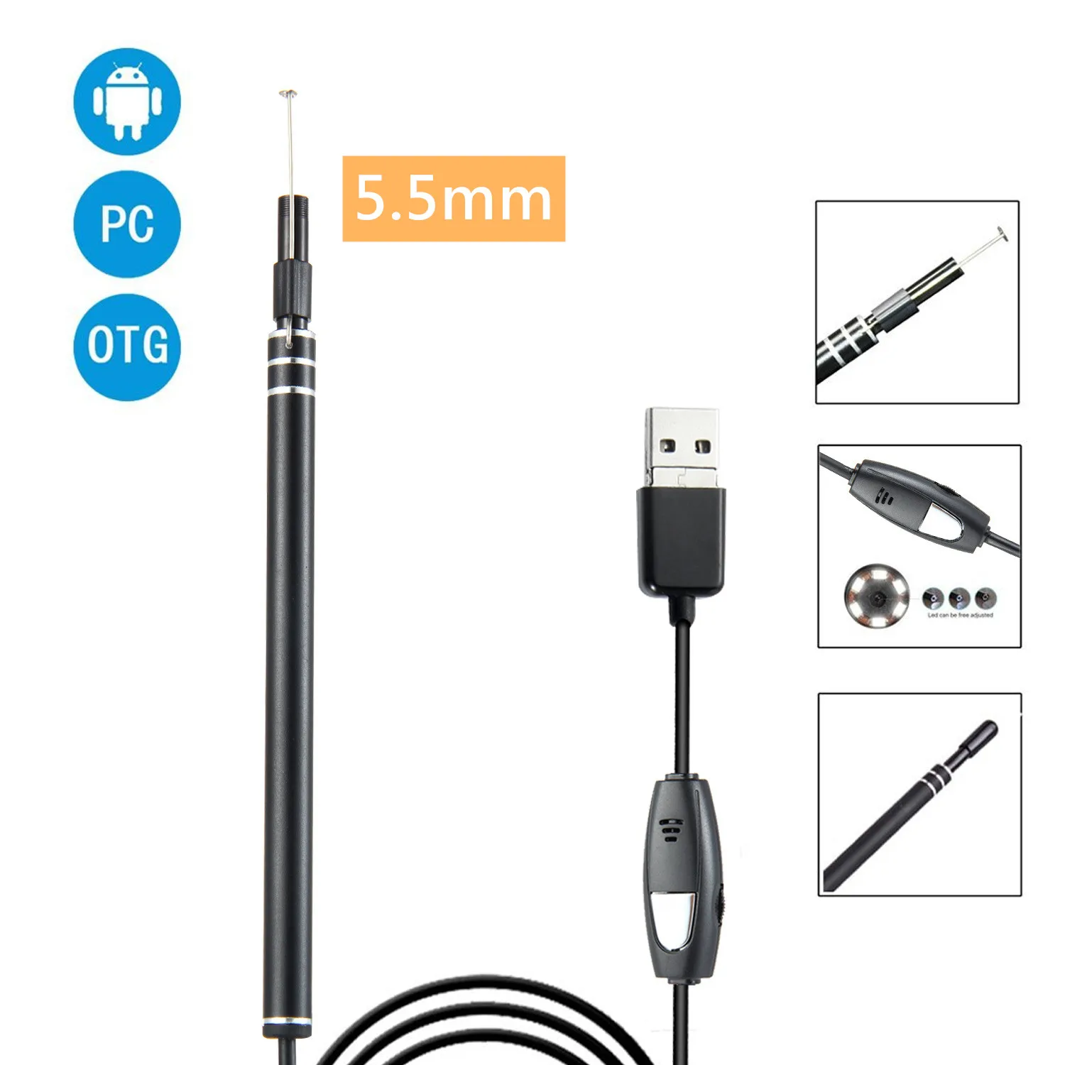 Cámara endoscópica 720P 5,5mm para Android PC tipo C 3 en 1 USB Inspetion IP67 impermeable 6 LED ajustables - imagen 2