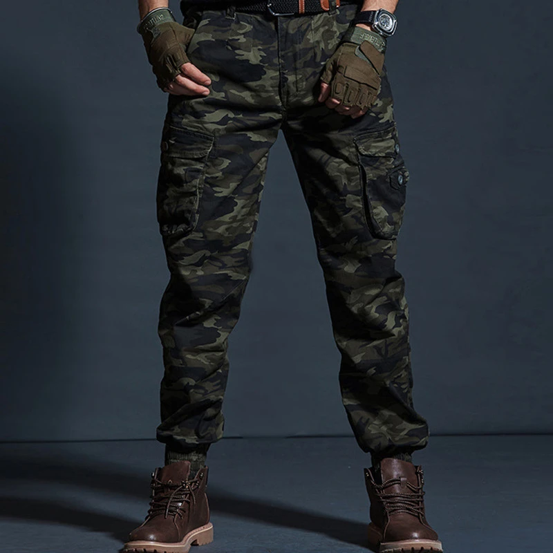 Pantalones tácticos de camuflaje para hombre, pantalones Cargo de alta calidad, color caqui, con múltiples bolsillos, a la moda, color negro, para correr al aire libre - imagen 2