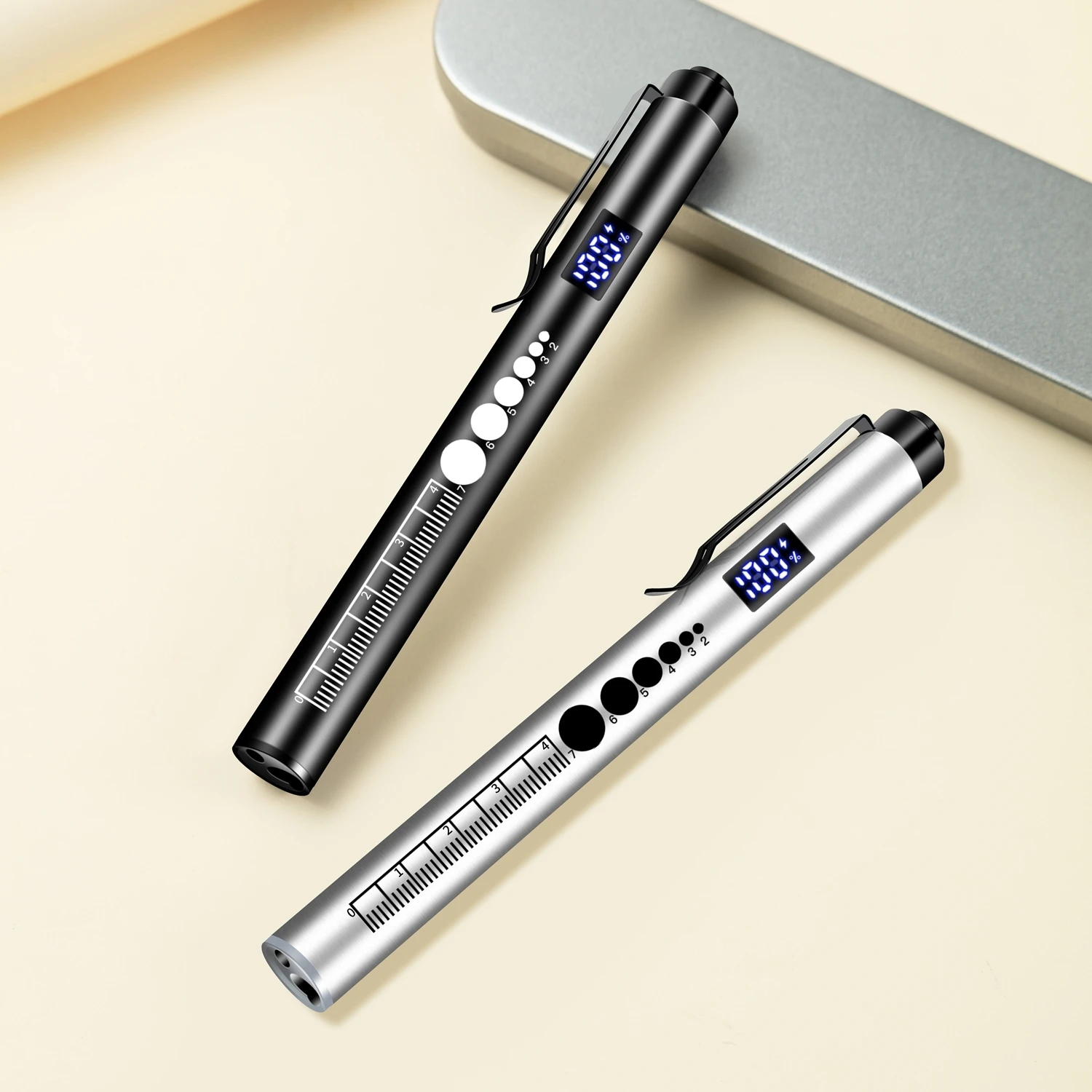 Mini linterna LED LCD 2 en 1 con bolígrafo blanco/amarillo, recargable por USB, lámpara para pupila de ojos, Camping, iluminación de emergencia para niños - imagen 5