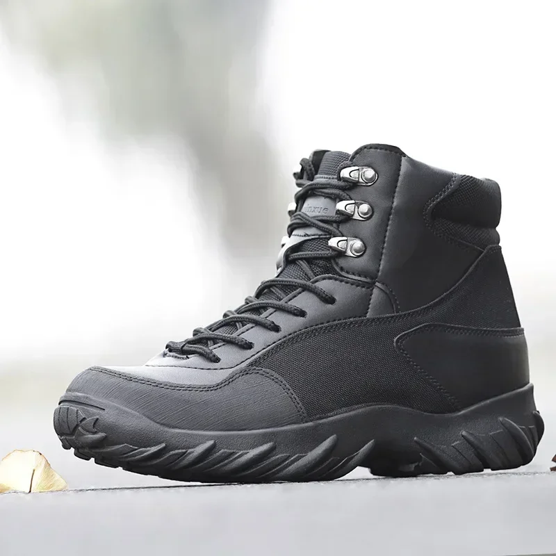 Botas de combate para hombre, botas tácticas impermeables con cordones de cuero, zapatos de trabajo de talla grande para hombre, botas deportivas informales para hombre, talla 39-47 - imagen 5