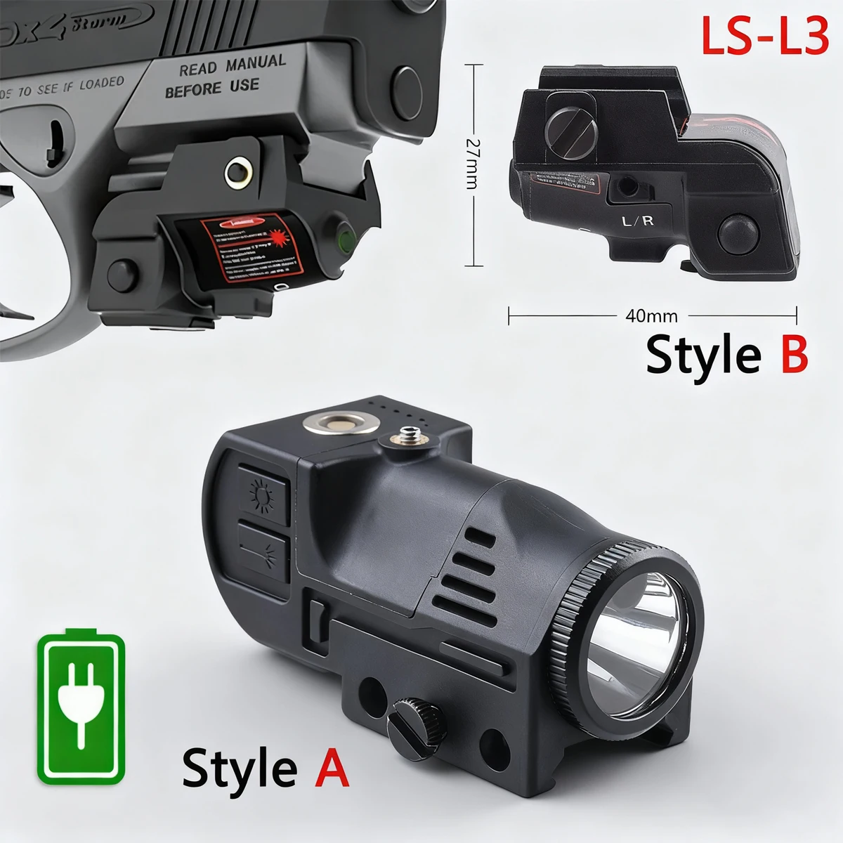 Linterna LED de carga magnética táctica RD/GN/BU Combo 500 lúmenes LS-L3 linterna recargable para luz de pistola lámpara estroboscópica