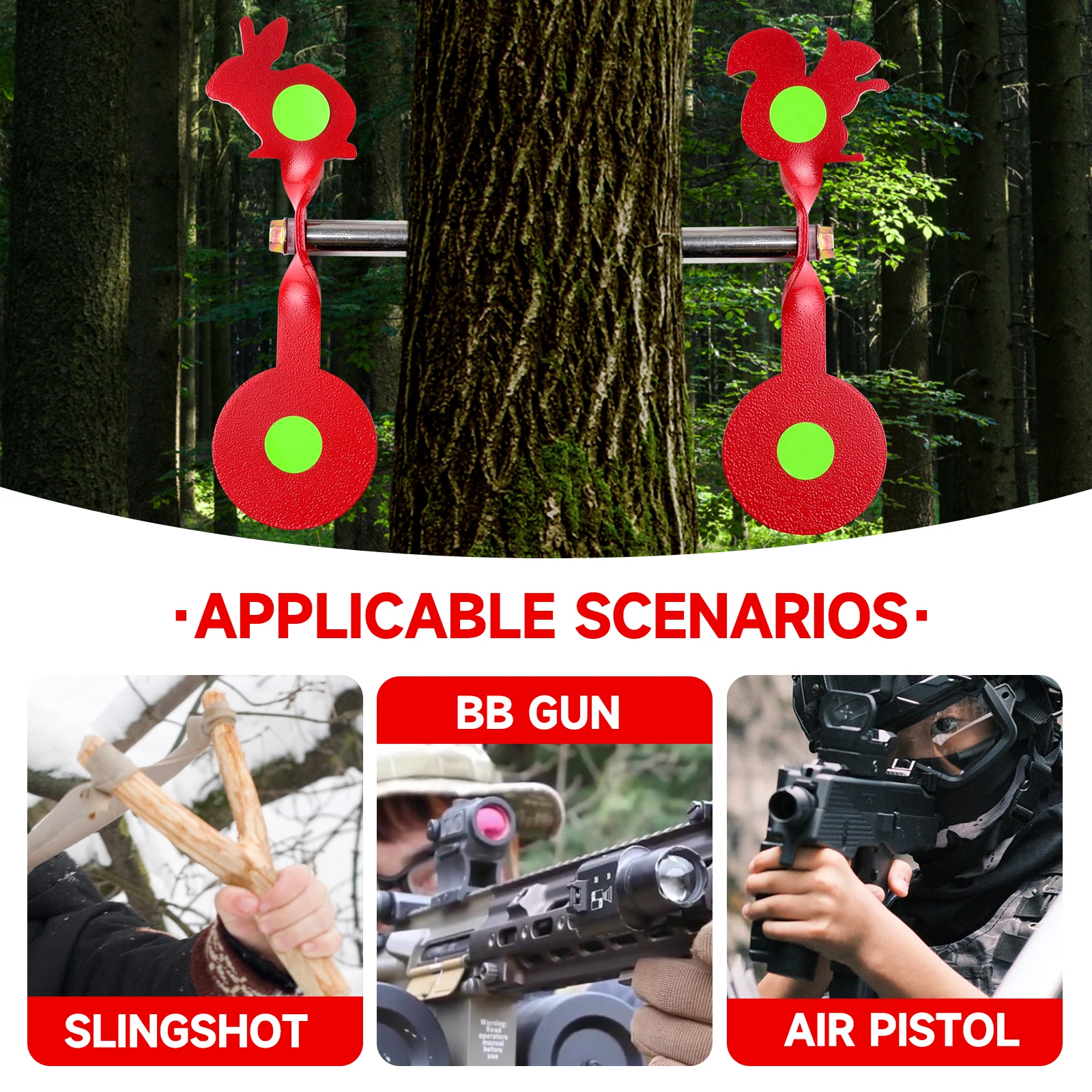 Rojo 3MM de espesor bidireccional Animal giratorio objetivo de acero inoxidable tirachinas al aire libre BB pistola de aire práctica objetivo de puntería - imagen 5