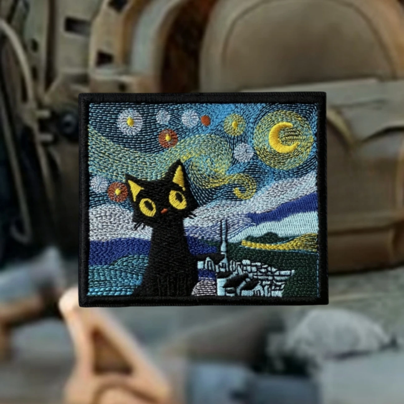 The Cat Under The Night Sky Funny Morale Badge Embroidered Patches for Clothing Tactical Military Hook & Loop Backpack Stickers - imagen 3