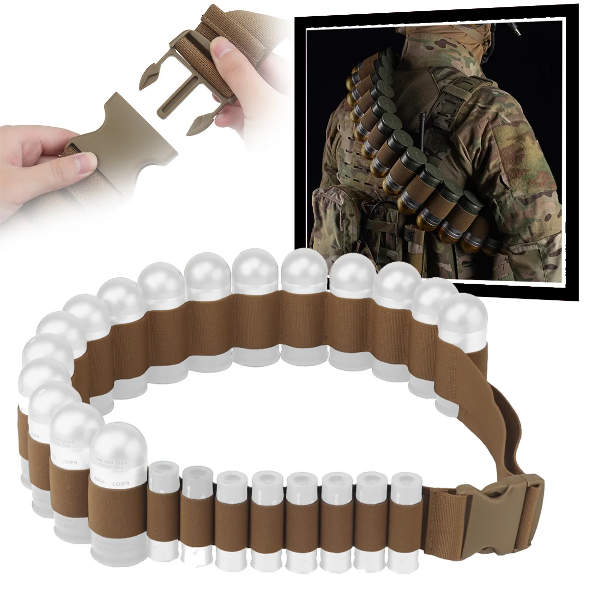 Cinturón táctico para escopeta, 8 rondas, 16 rondas, bolsa para cinturón de granada M433, soporte para munición de nailon Airsoft para caza