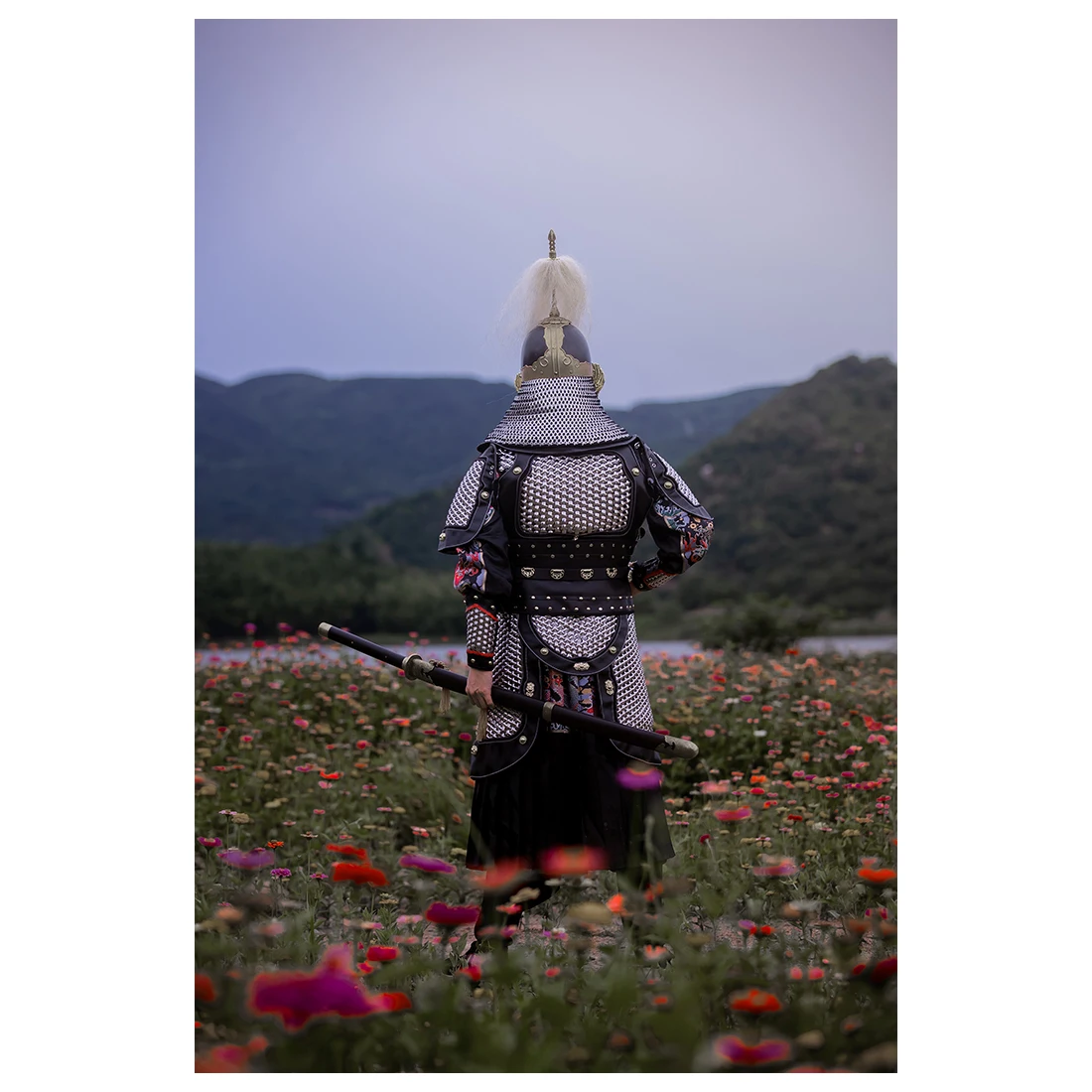 Traje de armadura de cadena Tang & Song chino antiguo con equipo de casco, accesorios tácticos de protección, Plata/media - imagen 5