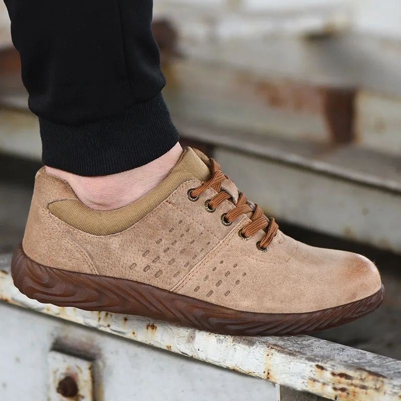 Botas de trabajo de seguridad para hombre, zapatos de cuero genuino, transpirables, con punta de acero, a la moda, para el desierto - imagen 5