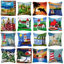 Kits de cojines con gancho de pestillo para paisaje al aire libre, funda de almohada de ganchillo, Hobby y manualidades, hilo DIY para bordado, funda de cojín, almohada para sofá cama