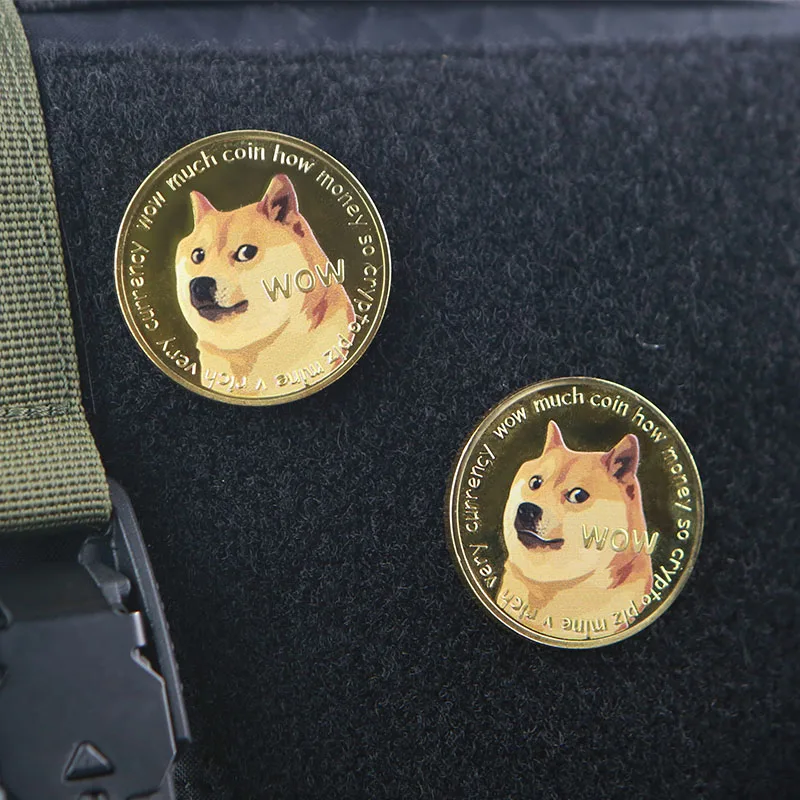 Dogecoin-Parches de Metal, insignias de moneda Wow, decoración DIY para chaleco táctico, mochila con gancho - imagen 4