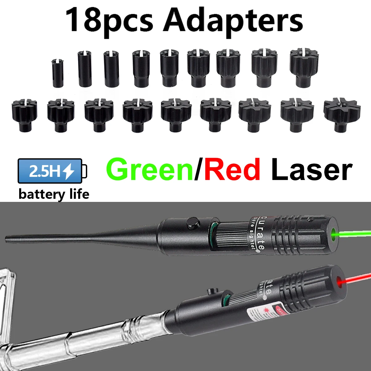 Calibrador láser verde/rojo con 18 adaptadores, calibrador de aleación de aluminio, calibrador láser sin giro, instrumento de puntería transfronteriza - imagen 2