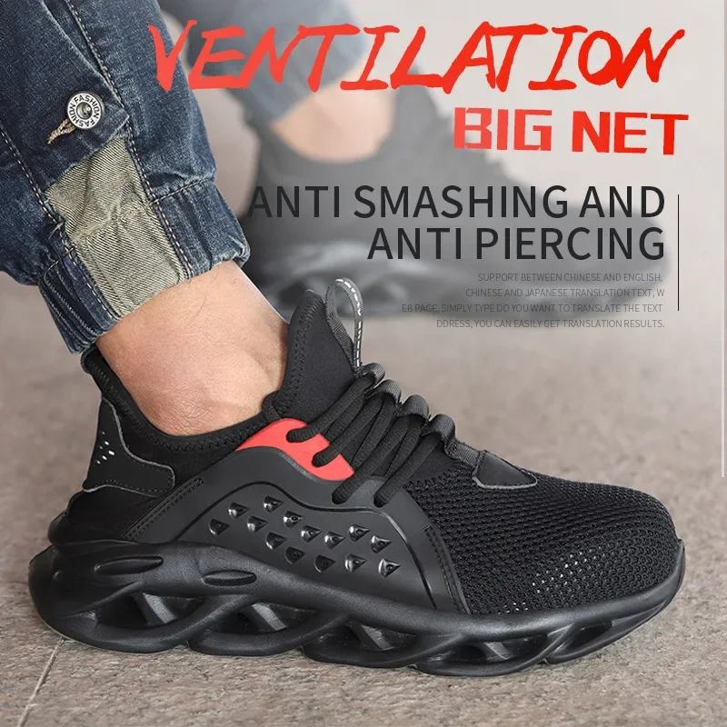 Zapatos de seguridad para el trabajo para hombre, botas transpirables de verano, zapatillas de trabajo con punta de acero antigolpes para seguridad en la construcción - imagen 5