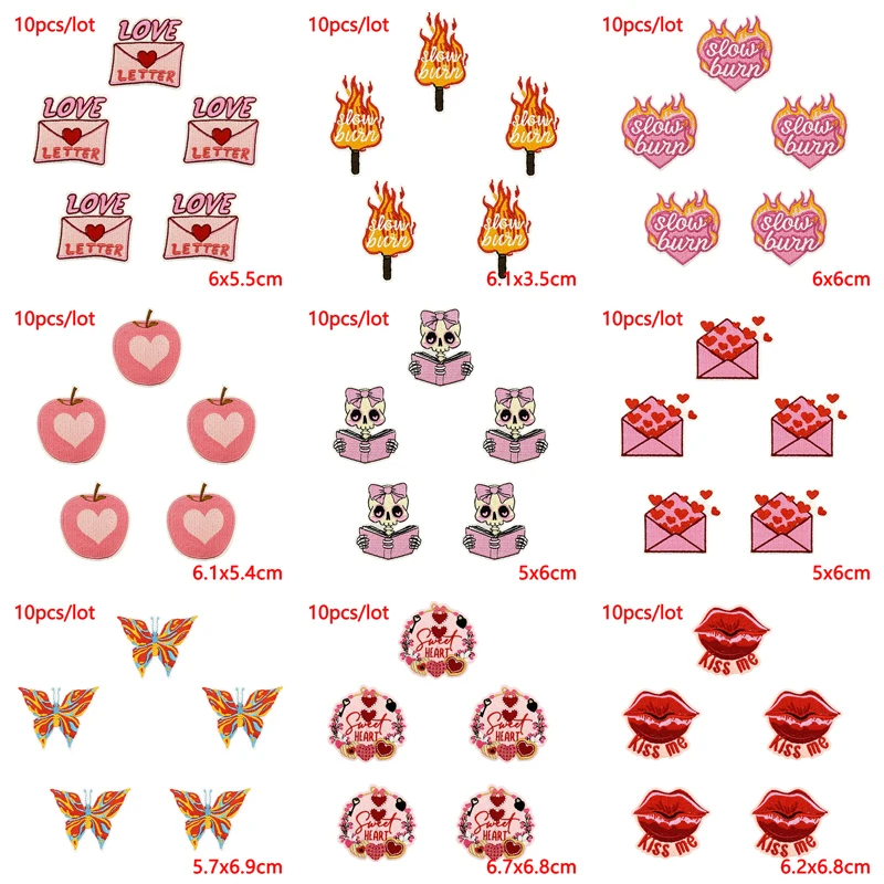 10 unids/lote de parches bordados con letras de dibujos animados para ropa, parches con eslogan para planchar para chaqueta, insignia Floral termoadhesiva DIY