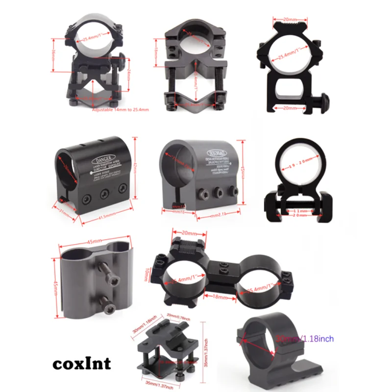 Soportes universales para alcance de 1 pulgada y 25,4mm, soportes para linterna y antorcha para riel Picatinny/Weaver estándar de 20mm