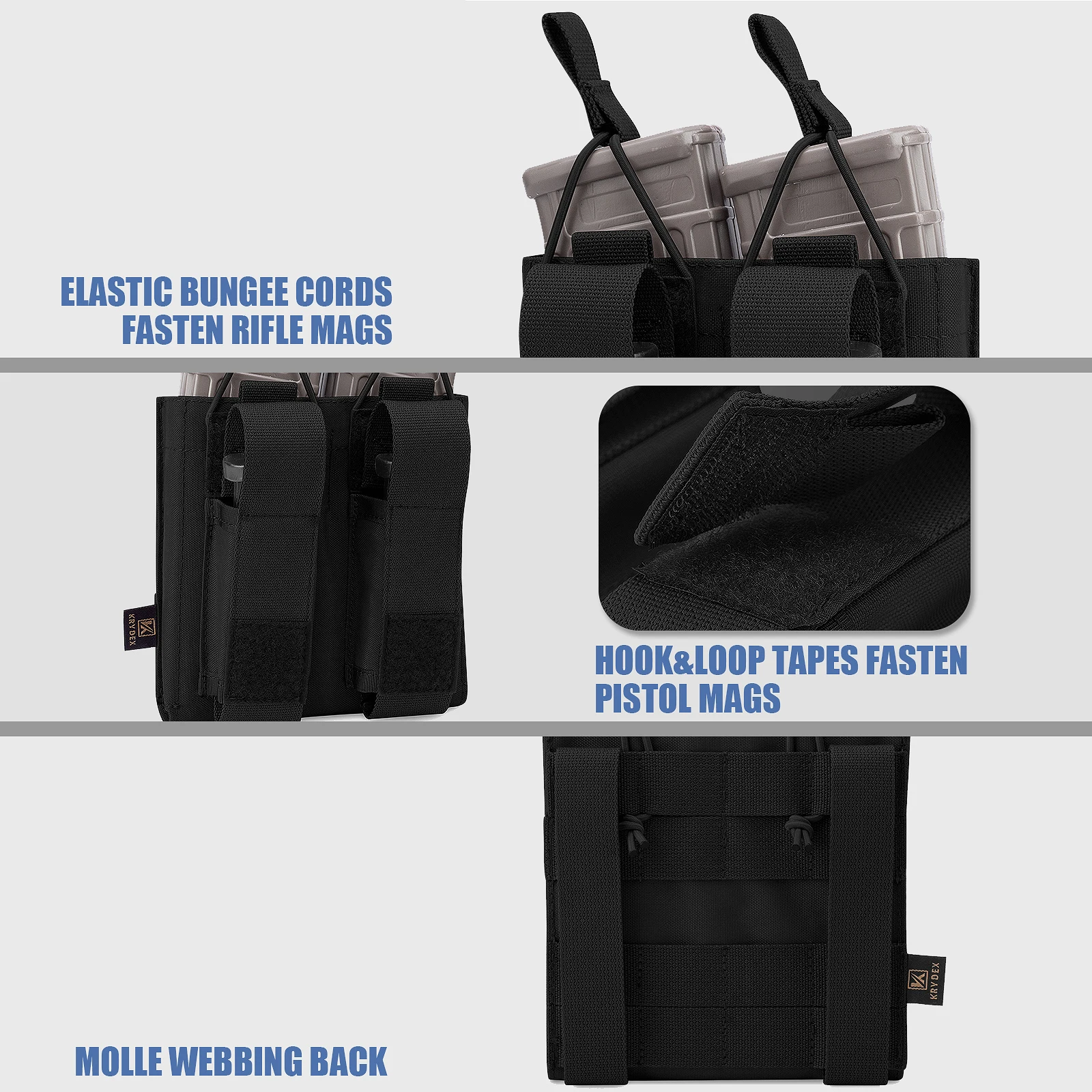 KRYDEX bolsa táctica doble para revistas 556 M4 M16 AR15 Rifle 9mm pistola Mag bolsas portador negro accesorios de tiro - imagen 2