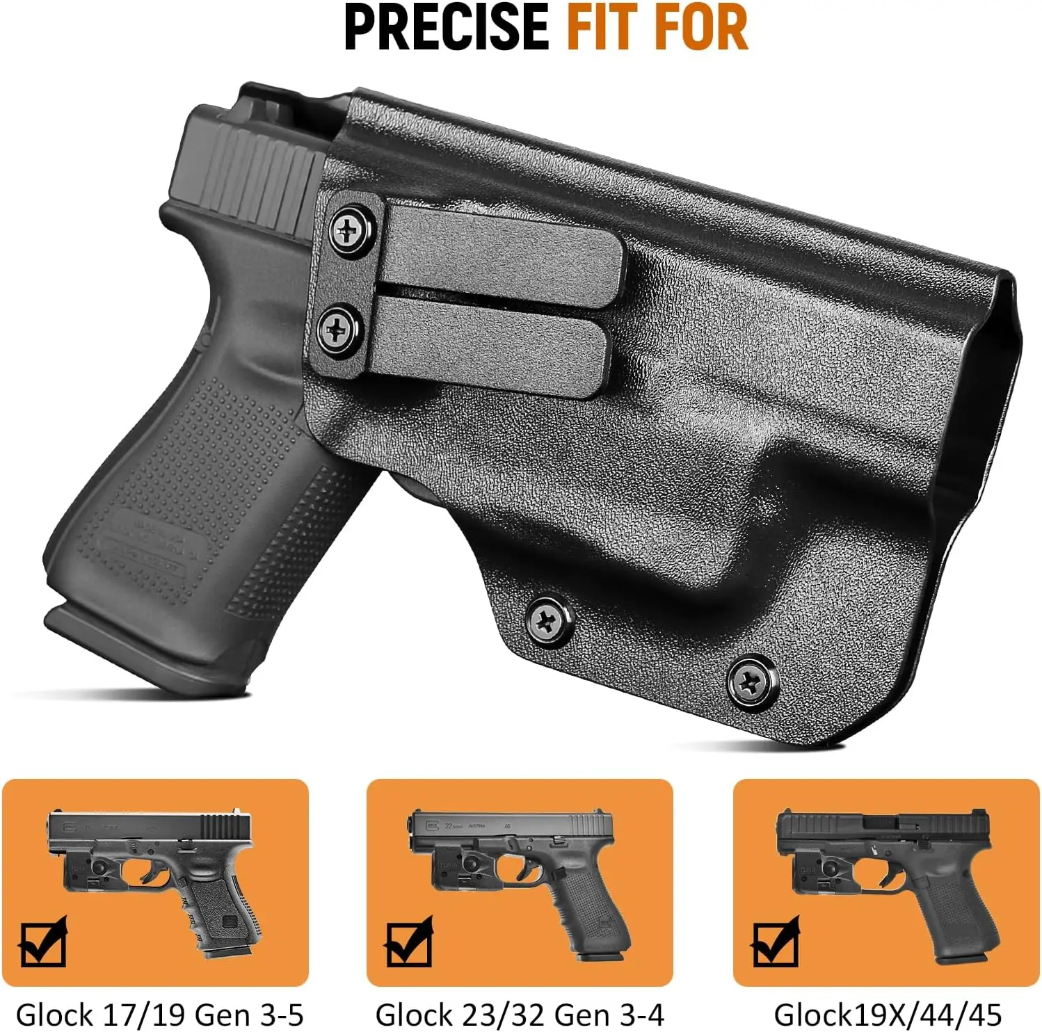 Compatible con Glock 17/19 Gen 3-5, 23/32 Gen 3-4 y 19X/ 44/45 con TLR6, funda Kydex IWB, cinturilla interior, transporte oculto, mano derecha - imagen 3