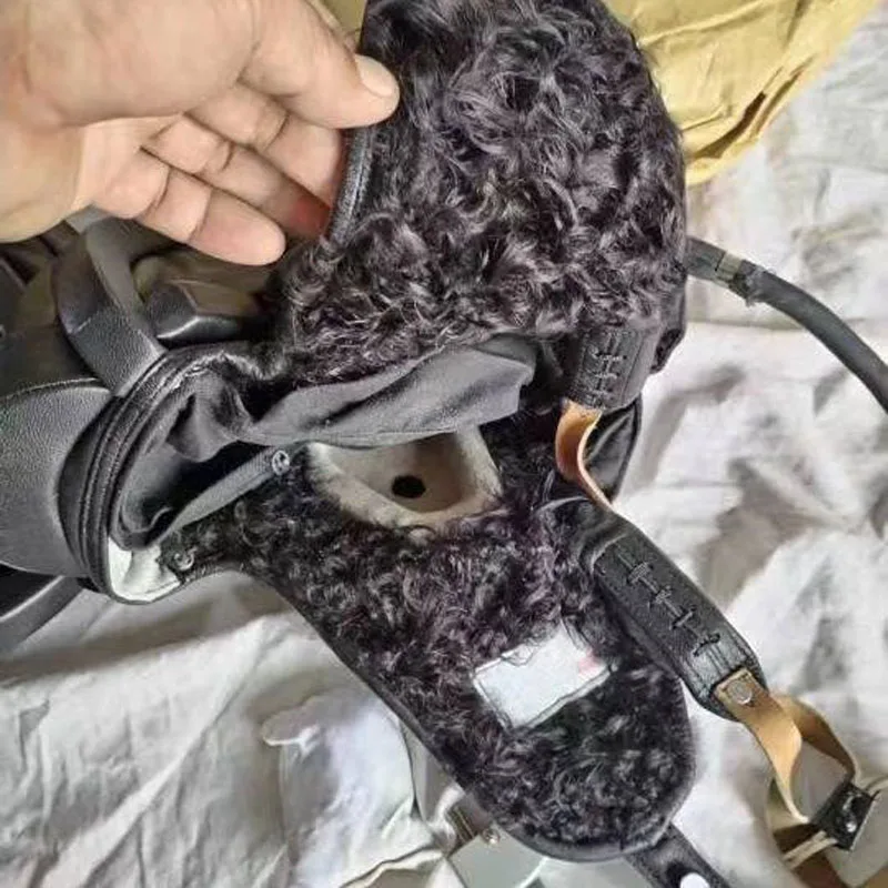 Sombrero de tanque táctico de estilo antiguo al aire libre, sombrero de tanque de cuero del Norte, sombrero de tanque de piel de oveja, Invierno - imagen 5