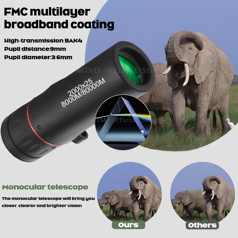 Mini telescopio de bolsillo para exteriores, telescopio profesional recubierto Fmc, 2000x25, para acampar al aire libre, caza, observación de aves - imagen 2