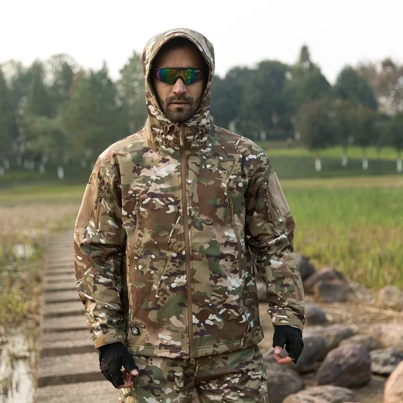 Chaqueta de caza camuflaje silenciosa lana impermeable con capucha - imagen 2